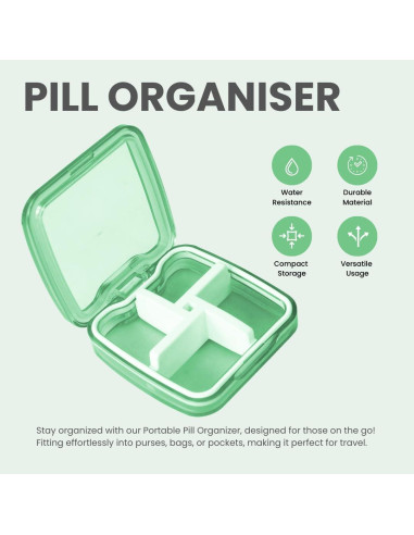 Organizador de Pastillas Memosan Portátil 4 Compartimentos Verde