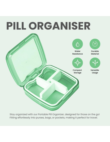 Organizador de Pastillas Memosan Portátil 4 Compartimentos Verde
