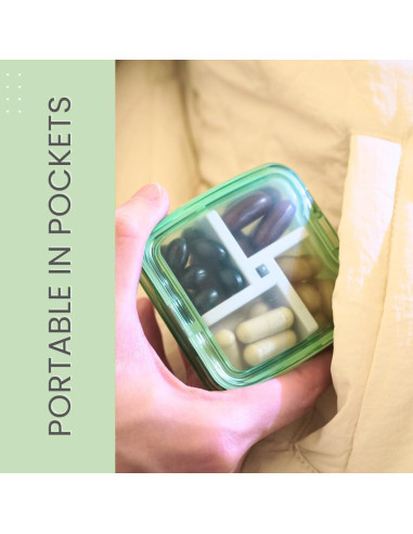 Organizador de Pastillas Memosan Portátil 4 Compartimentos Verde