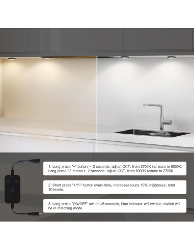 Kit de 6 luces LED Puck BLESSINGLUX, control APP y voz, 2700-6000K