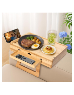 Mesa de Reposabrazos GRMLON de Bambú Natural con Cajón