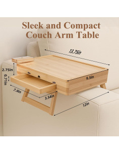 Mesa de Reposabrazos GRMLON de Bambú Natural con Cajón 2