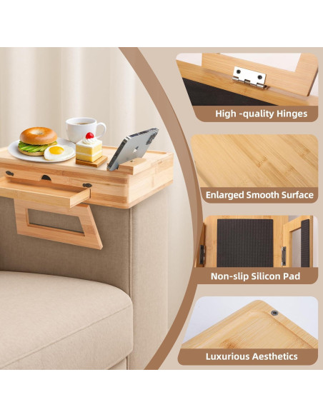 Mesa de Reposabrazos GRMLON de Bambú Natural con Cajón