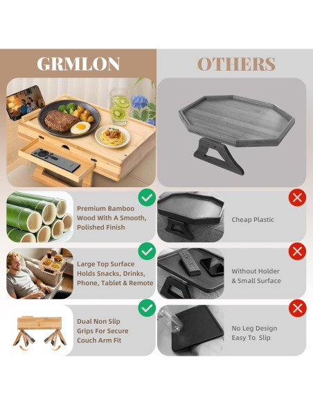 Mesa de Reposabrazos GRMLON de Bambú Natural con Cajón