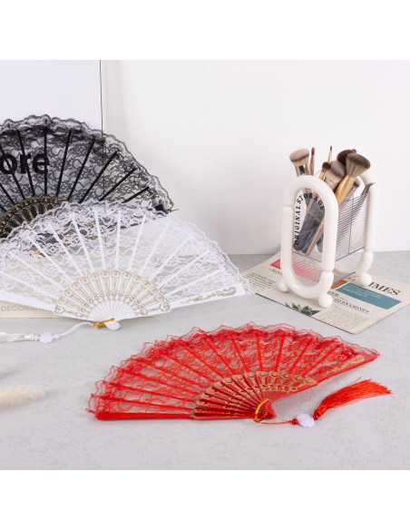 Abanico de Novia Bordado Rojo 42 cm Plegable para Bodas