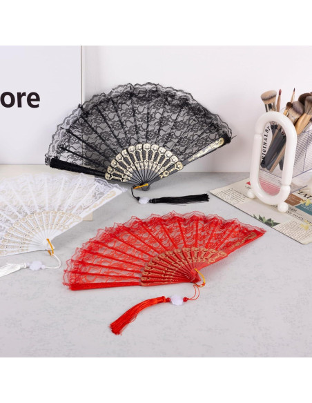Abanico de Novia Bordado Rojo 42 cm Plegable para Bodas