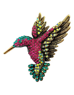 Broche de Cristal Austríaco SELOVO Pájaro Colibrí Dorado 5.6x4.6cm