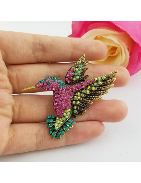 Broche de Cristal Austríaco SELOVO Pájaro Colibrí Dorado 5.6x4.6cm
