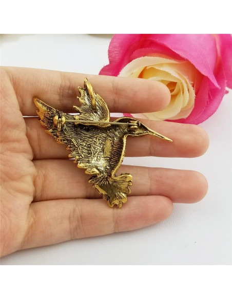 Broche de Cristal Austríaco SELOVO Pájaro Colibrí Dorado 5.6x4.6cm