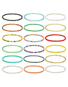 18 Pulseras de Tobillo Elásticas Coloridas Hechas a Mano