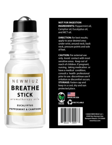 Roll On Aceite Esencial Breathe Easy New Miuz 10ml Menta Eucalipto