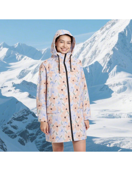 Chaqueta de Lluvia Impermeable para Mujeres - Azul Amarillo Flores