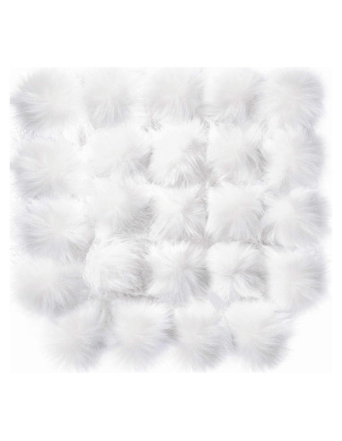 24 Pompones de Piel Sintética Blanca WILLBOND 8 cm DIY
