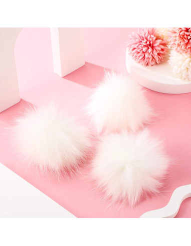 24 Pompones de Piel Sintética Blanca WILLBOND 8 cm DIY