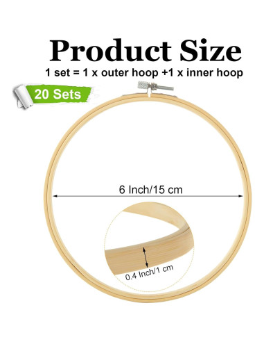 Aros de Bordado EATHEATY 20 Juegos 15 cm Bambú Ajustables