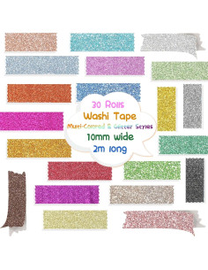 Cinta Washi Brillante AEBORN - 30 Rollos 10mm x 2m Multicolor 2
