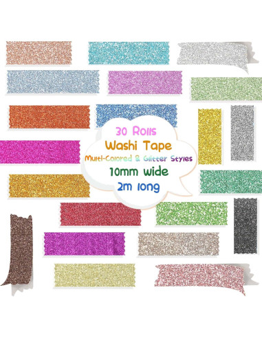 Cinta Washi Brillante AEBORN - 30 Rollos 10mm x 2m Multicolor