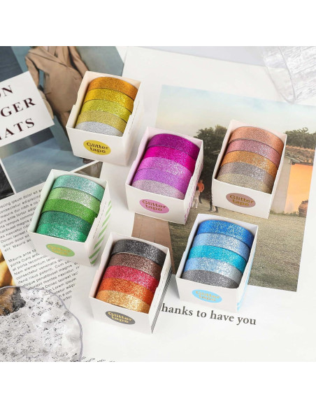 Cinta Washi Brillante AEBORN - 30 Rollos 10mm x 2m Multicolor