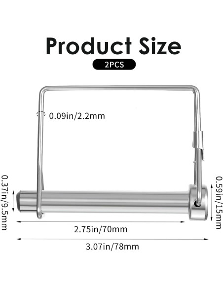 Paquete de 2 Pasadores de Remolque Gtziqa 9.5 mm x 70 mm