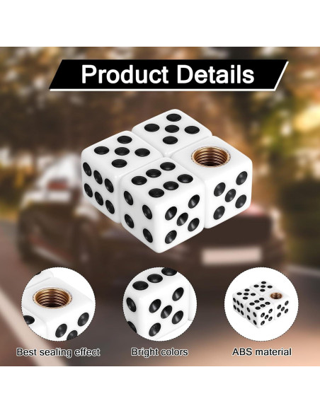 4 Tapones de Válvula de Neumático Exircy Dado Blanco Universal