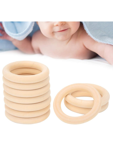 10 Anillos de Dentición de Madera para Bebés 65mm Ecológicos