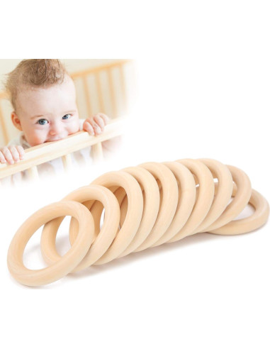 10 Anillos de Dentición de Madera para Bebés 65mm Ecológicos