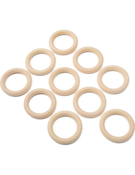 10 Anillos de Dentición de Madera para Bebés 65mm Ecológicos