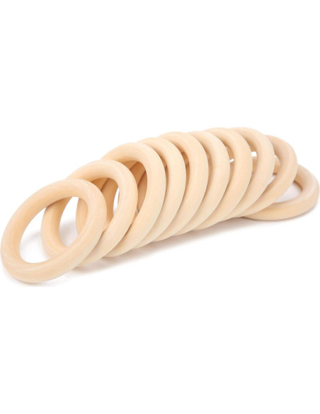 10 Anillos de Dentición de Madera para Bebés 65mm Ecológicos