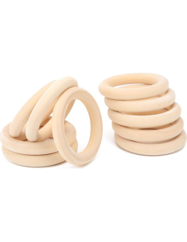 10 Anillos de Dentición de Madera para Bebés 65mm Ecológicos