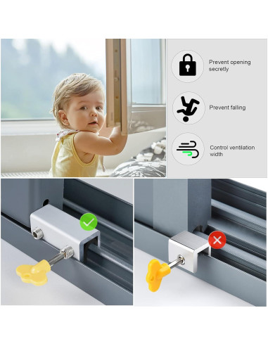 Cerraduras de Ventana Deslizante PENMAMA - 4 Juegos Ajustables