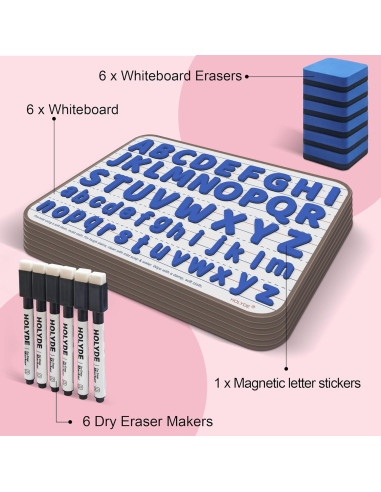 Paquete de 6 Pizarras Magnéticas Doble Cara HOLYDE 30x22 cm
