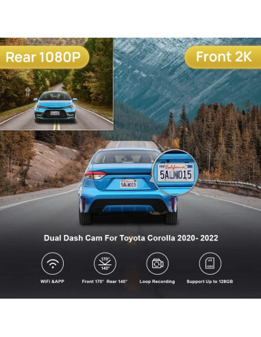 Cámara de Salpicadero Fitcamx 2K Frontal y 1080P Trasera para Toyota Corolla 2020-2022