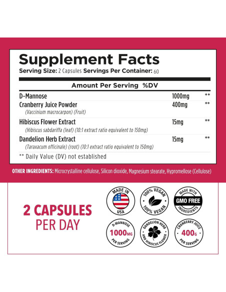 Cápsulas D-Mannosa 1000mg Plantvital con Arándano - 120 Unidades