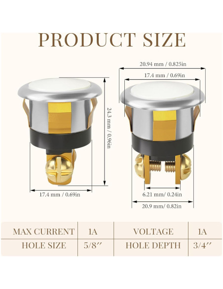 Kit de Botón de Timbre Iluminado Ayzsdnh 2 Piezas Dorado