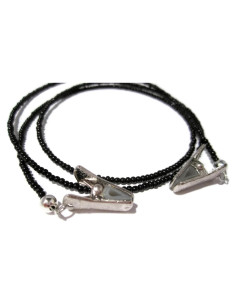 Cinta para Gafas con Cuentas Negras y Clips Plateados - 81 cm