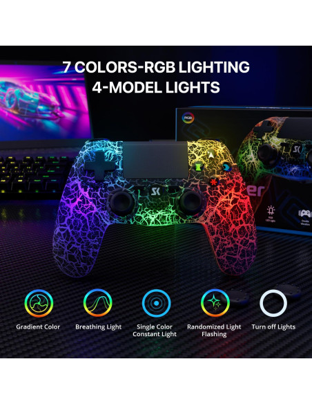 Controlador Inalámbrico ISHAKO para PS4/Pro/Slim - RGB, 1000mAh
