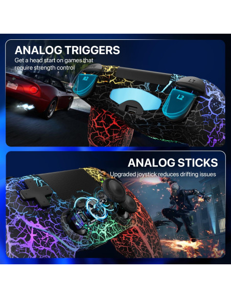 Controlador Inalámbrico ISHAKO para PS4/Pro/Slim - RGB, 1000mAh