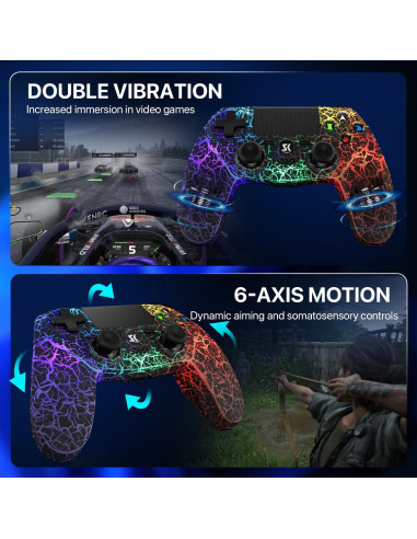 Controlador Inalámbrico ISHAKO para PS4/Pro/Slim - RGB, 1000mAh