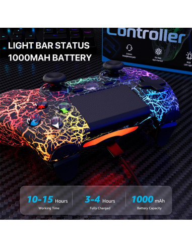 Controlador Inalámbrico ISHAKO para PS4/Pro/Slim - RGB, 1000mAh