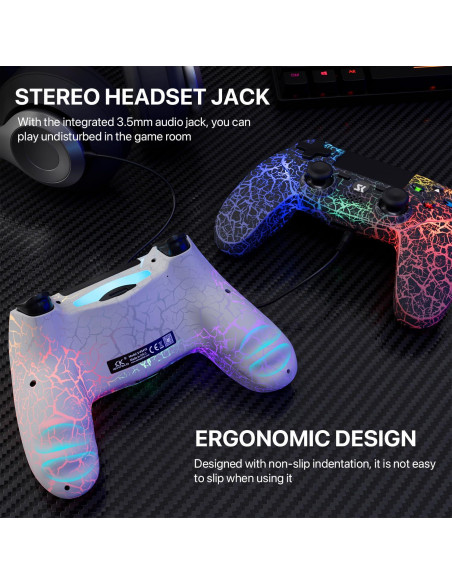 Controlador Inalámbrico ISHAKO para PS4/Pro/Slim - RGB, 1000mAh