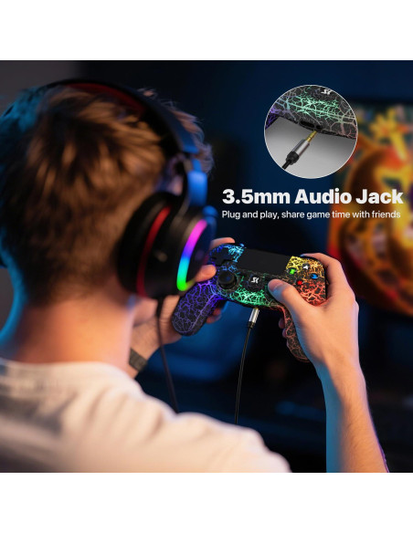 Controlador Inalámbrico ISHAKO para PS4/Pro/Slim - RGB, 1000mAh