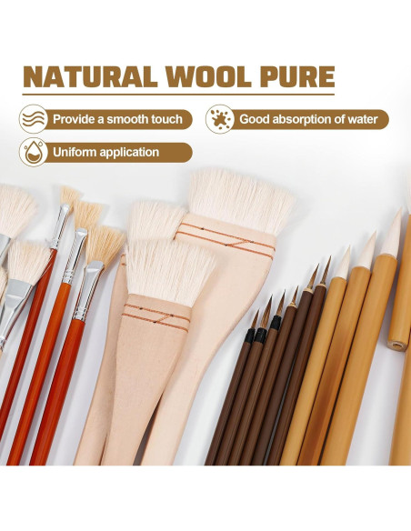 Juego de 20 Pinceles para Cerámica Josojoou - Lana y Madera