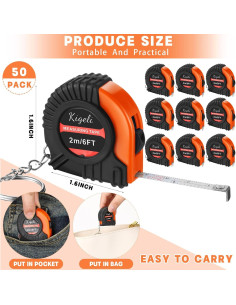 Cinta Métrica Mini Retráctil 50 Pcs Kigeli 2m Llavero Naranja 2