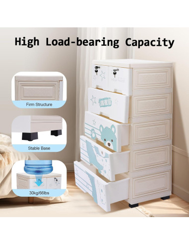 Cajonera de Plástico KWHXJ 6 Cajones Multicolor 35x50x102cm