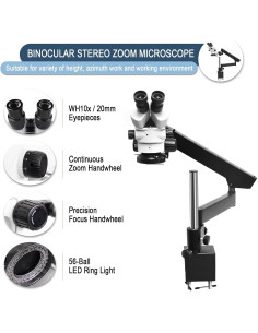 Microscopio Estéreo Binocular HAADID 7X-90X con Luz LED 2