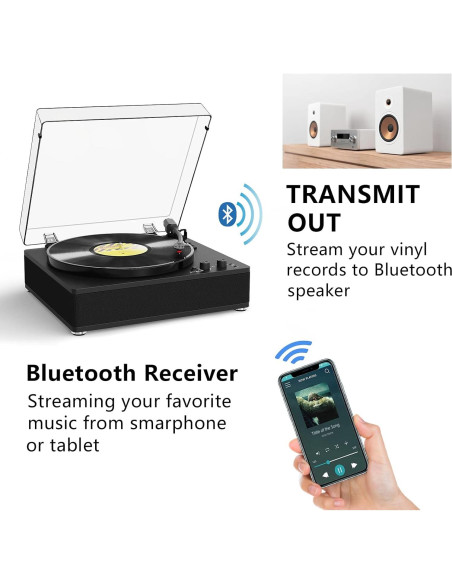 Reproductor de Vinilo Bluetooth TANLANIN TE-3008BK-TA 3 Velocidades