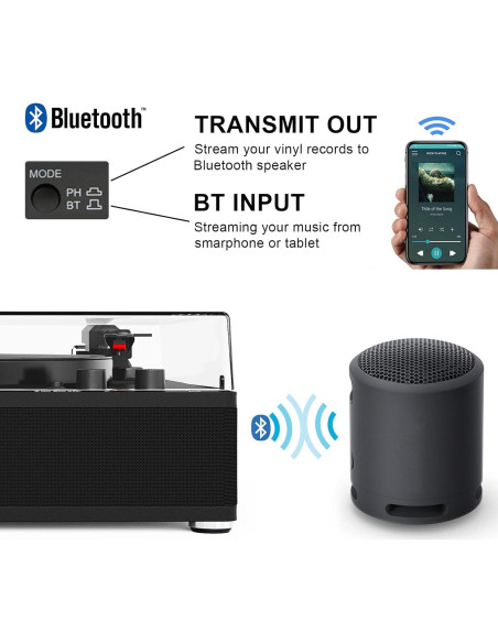 Reproductor de Vinilo Bluetooth TANLANIN TE-3008BK-TA 3 Velocidades