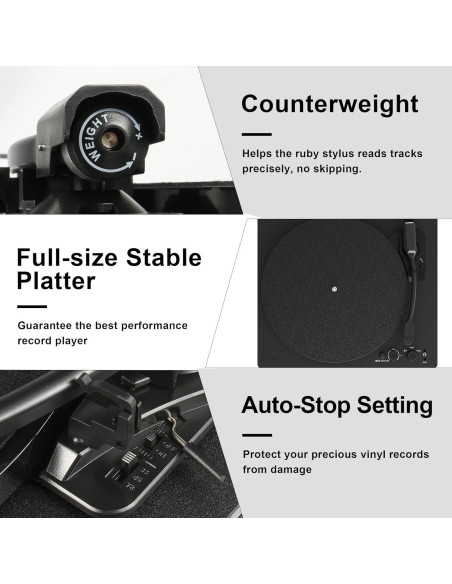 Reproductor de Vinilo Bluetooth TANLANIN TE-3008BK-TA 3 Velocidades