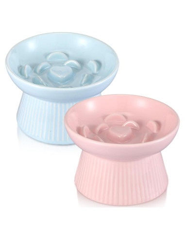 Cuencos Elevados para Gatos Layhit de Cerámica 15x9cm 2 Piezas