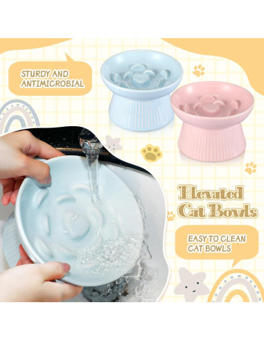 Cuencos Elevados para Gatos Layhit de Cerámica 15x9cm 2 Piezas